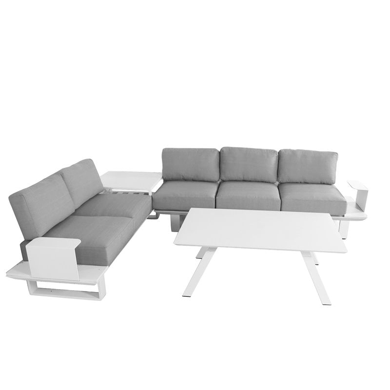 Pangea Home Sunset 3-piece Aluminum Frame Outdoor Sectional in White