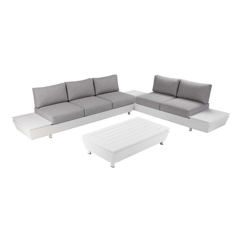 Pangea Home Yacht 3-piece Modern Aluminum Frame Outdoor Sectional in Gray