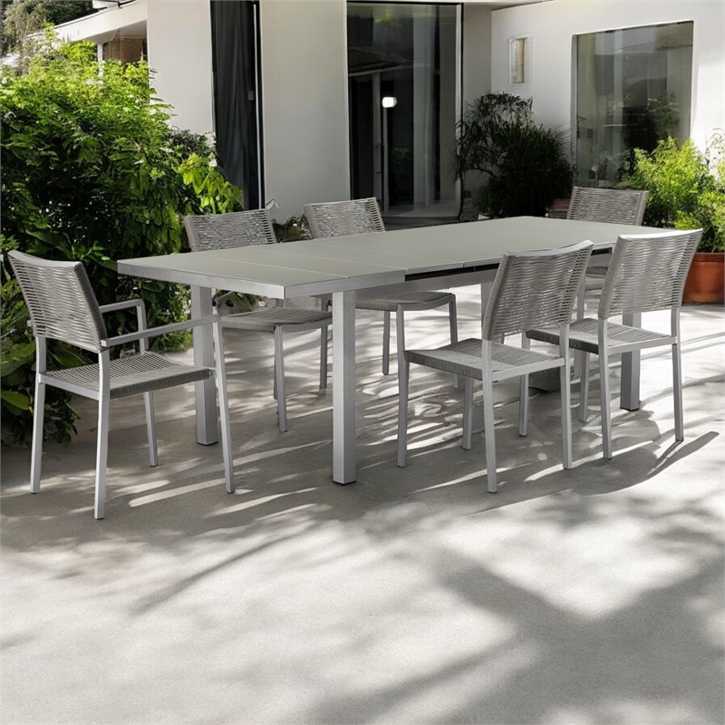 Pangea Home Bella 7-piece Aluminum Patio Dining Set with Extension Table in Gray