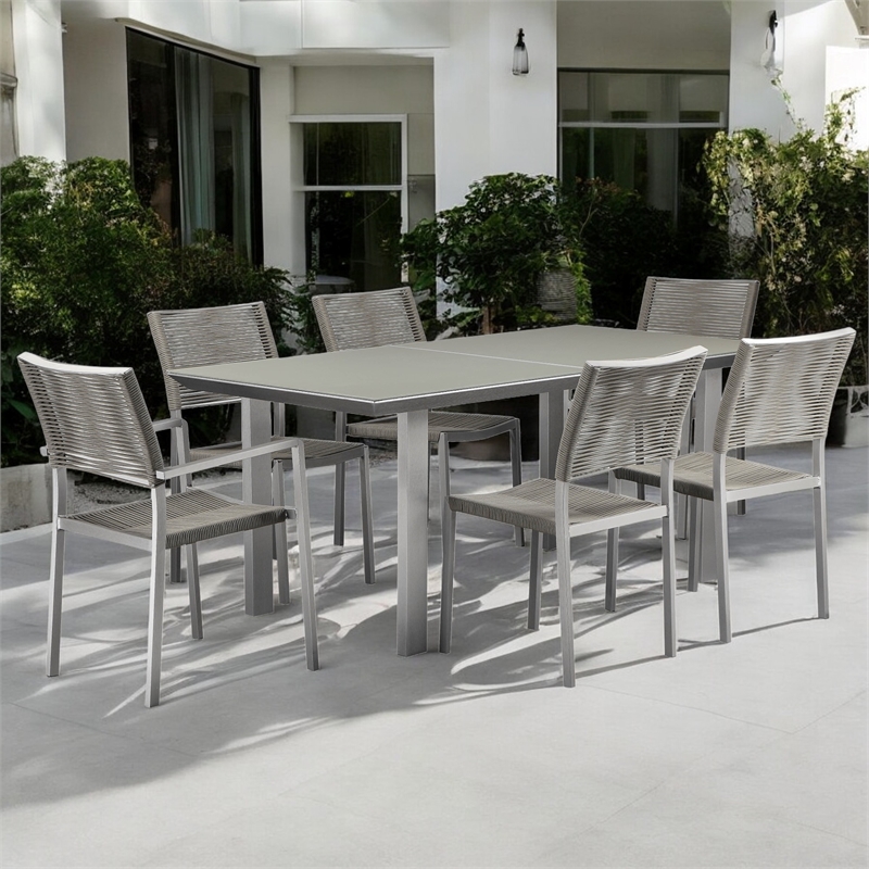 Pangea Home Bella 7-piece Modern Aluminum Patio Dining Set in Gray