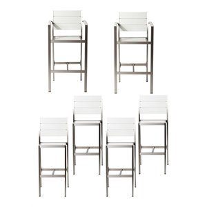 Pangea Home Breeze 44&quot Aluminum Outdoor Bar Stools in Gray/White (Set of 6)