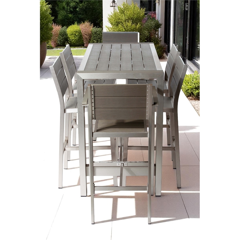 Pangea Home Breeze 7-piece Modern Aluminum Patio Bar Set in Gray