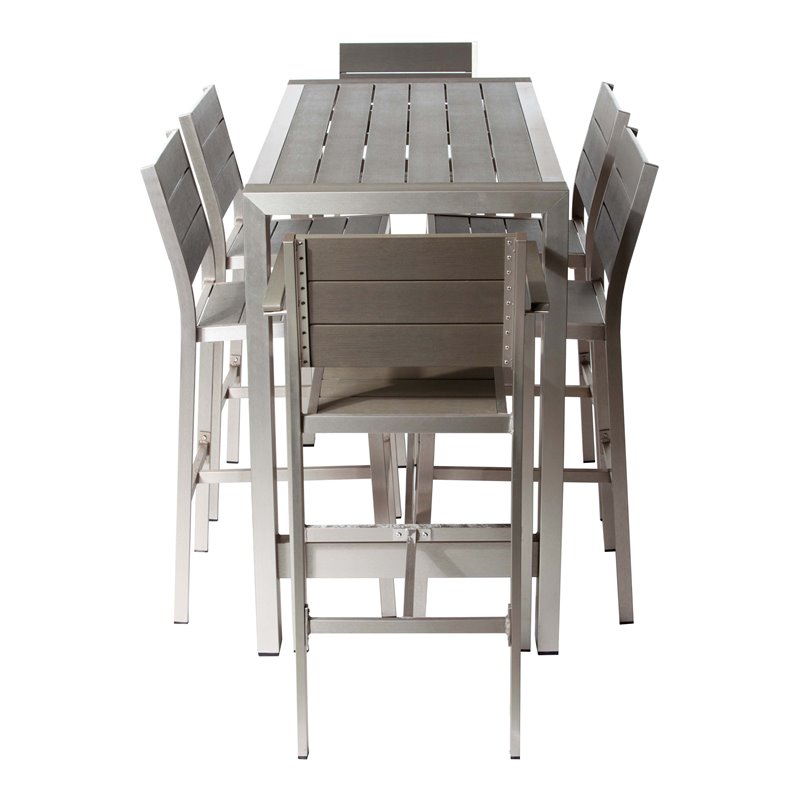 Pangea Home Breeze 7-piece Modern Aluminum Patio Bar Set in Gray