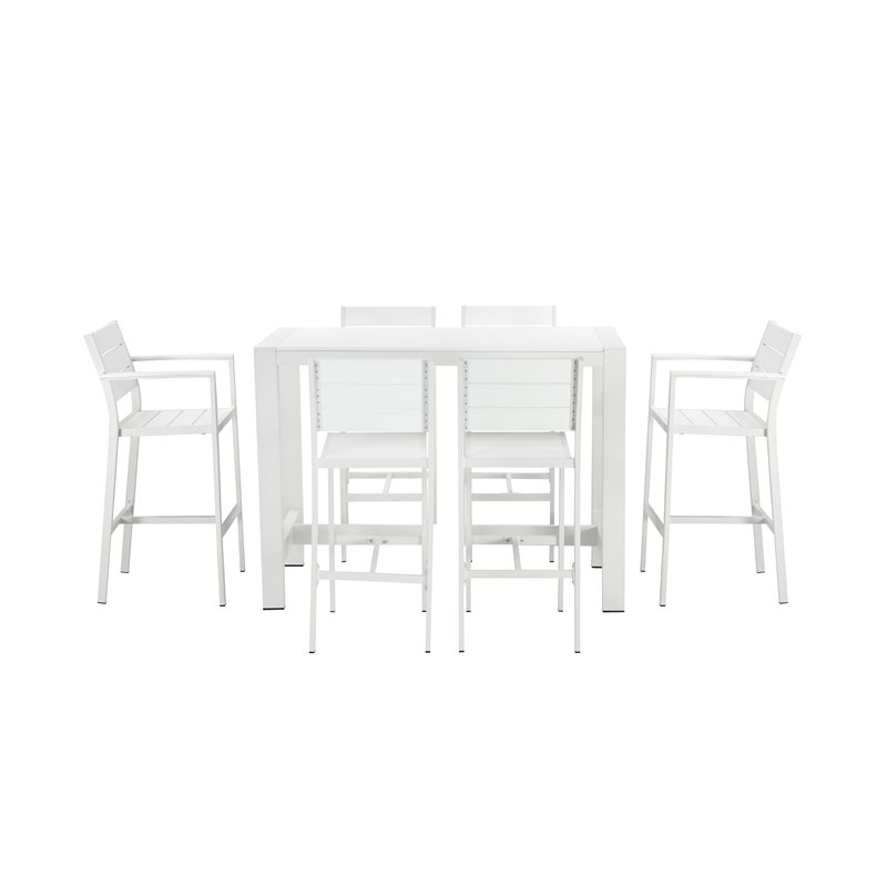 Pangea Home Breeze 7-piece Modern Aluminum Patio Bar Set in White