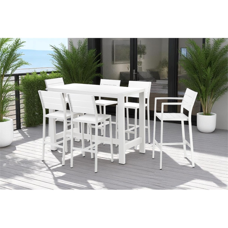 Pangea Home Breeze 7-piece Modern Aluminum Patio Bar Set in White