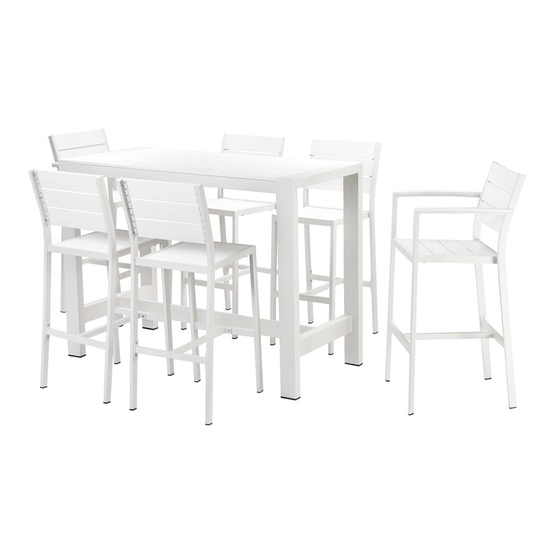 Pangea Home Breeze 7-piece Modern Aluminum Patio Bar Set in White