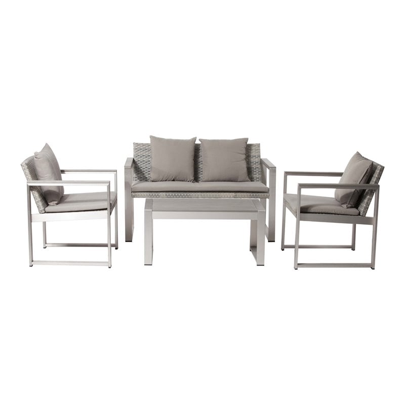 Pangea Home Chester 4-piece Aluminum Outdoor Sofa Set in Gray