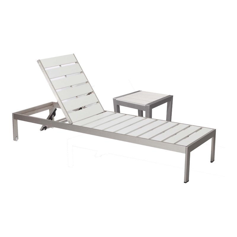 Pangea Home Joseph 2-piece Aluminum Patio Lounger and Side Table in White