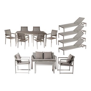 pangea home chester 15-piece modern aluminum patio sofa set in gray