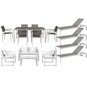 pangea home chester 15-piece modern aluminum patio sofa set in white/gray