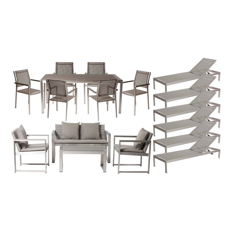 Pangea Home Chester 17-piece Modern Aluminum Patio Sofa Set in Gray