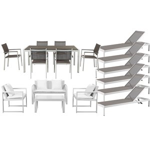 pangea home chester 17-piece modern aluminum patio sofa set in white/gray