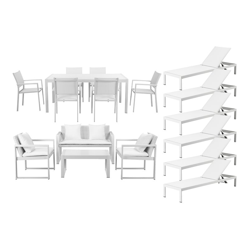 Pangea Home Chester 17-piece Aluminum Patio Sofa Set in White
