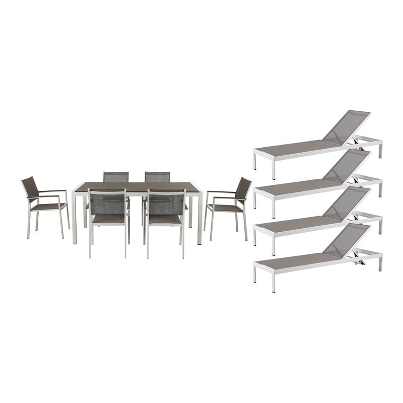 Pangea Home David 11-piece Modern Aluminum Patio Dining Set in White/Gray