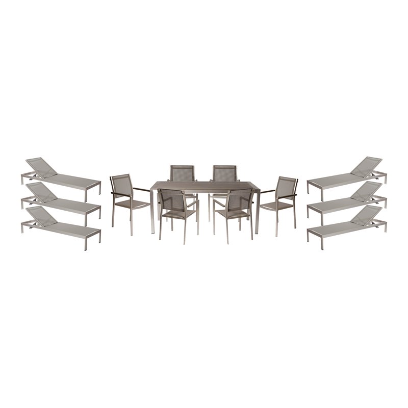 Pangea Home David 13-piece Modern Aluminum Patio Dining Set in Gray