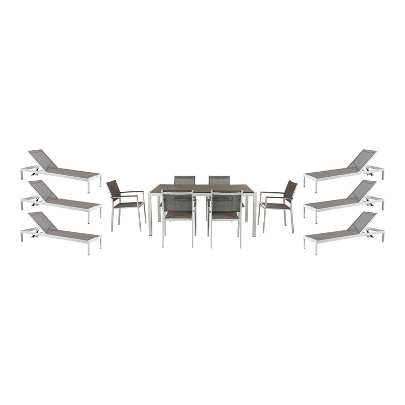 Pangea Home David 13-piece Modern Aluminum Patio Dining Set in White/Gray