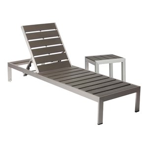 Pangea Home Joseph 2-piece Aluminum Patio Lounger and Side Table in Gray