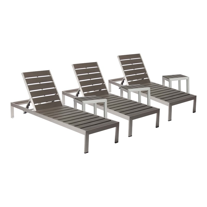 Pangea Home Joseph 6-piece Aluminum Patio 3 Loungers and 3 Side Tables in Gray