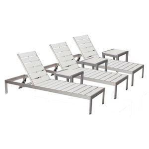 Pangea Home Joseph 6-piece Aluminum Patio 3 Loungers and 3 Side Tables in White
