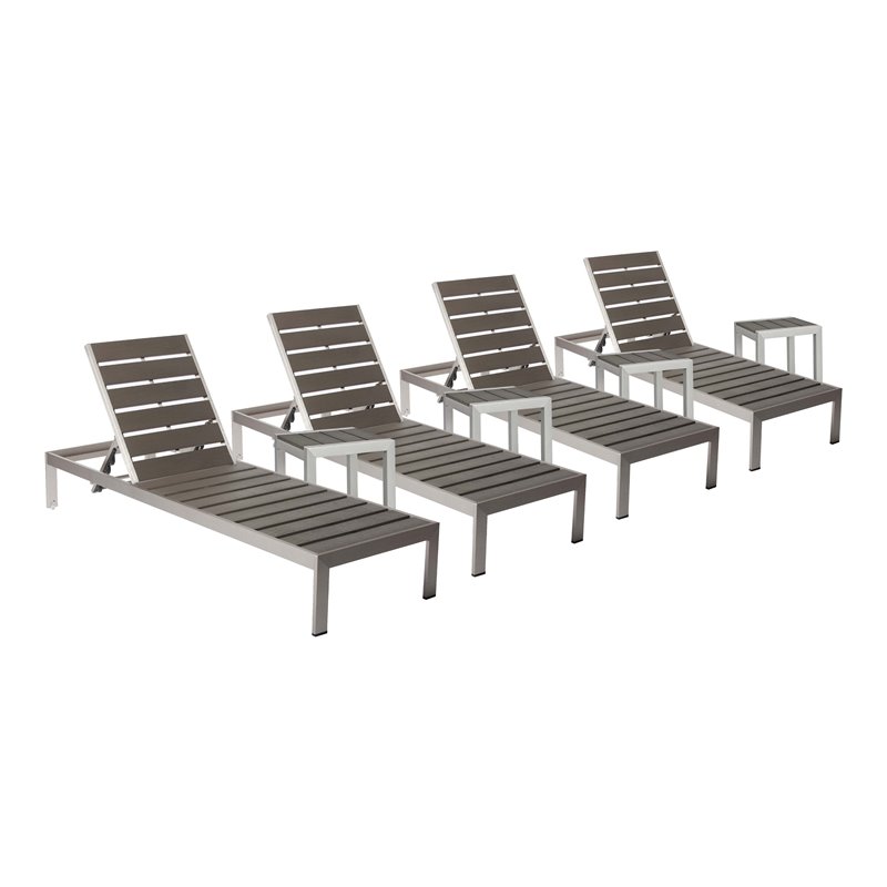 Pangea Home Joseph 8-piece Aluminum Patio 4 Loungers and 4 Side Tables in Gray