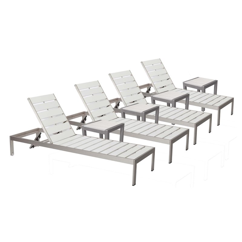 Pangea Home Joseph 8-piece Aluminum Patio 4 Loungers and 4 Side Tables in White