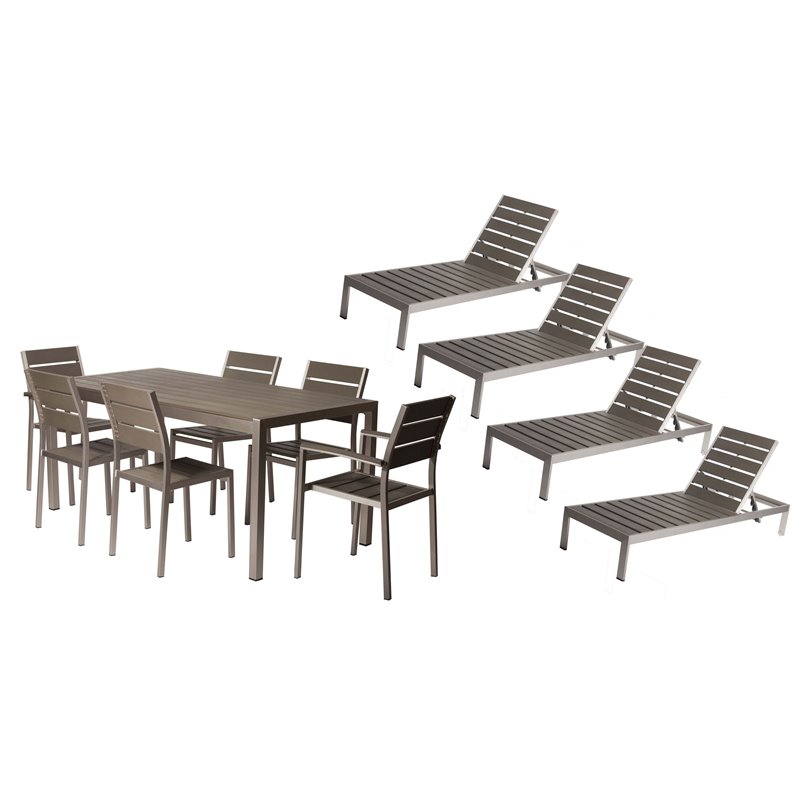 Pangea Home Roy 11-piece Modern Aluminum Patio Dining Set in Gray