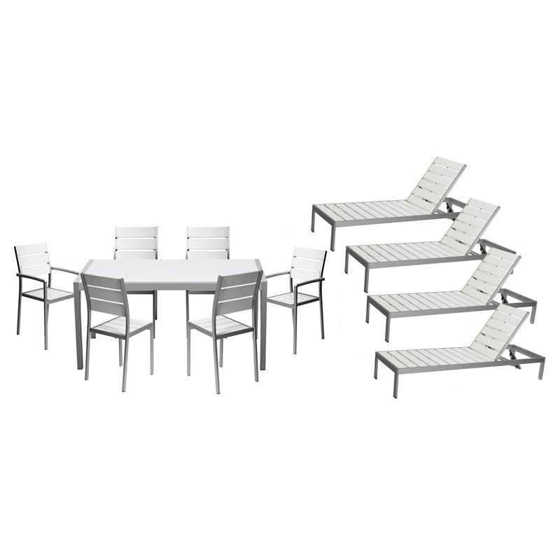 Pangea Home Roy 11-piece Modern Aluminum Patio Dining Set in White