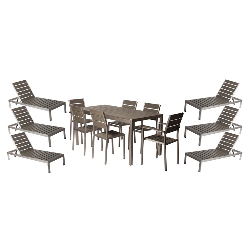 Pangea Home Roy 13-piece Modern Aluminum Patio Dining Set in Gray