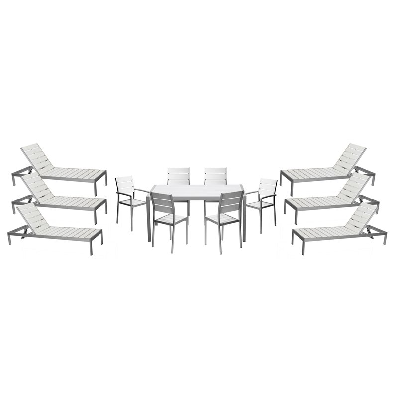 Pangea Home Roy 13-piece Modern Aluminum Patio Dining Set in White