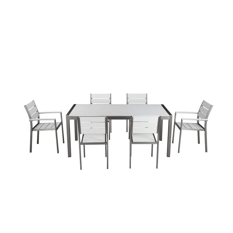 Pangea Home Roy 9-piece Modern Aluminum Patio Dining Set in White