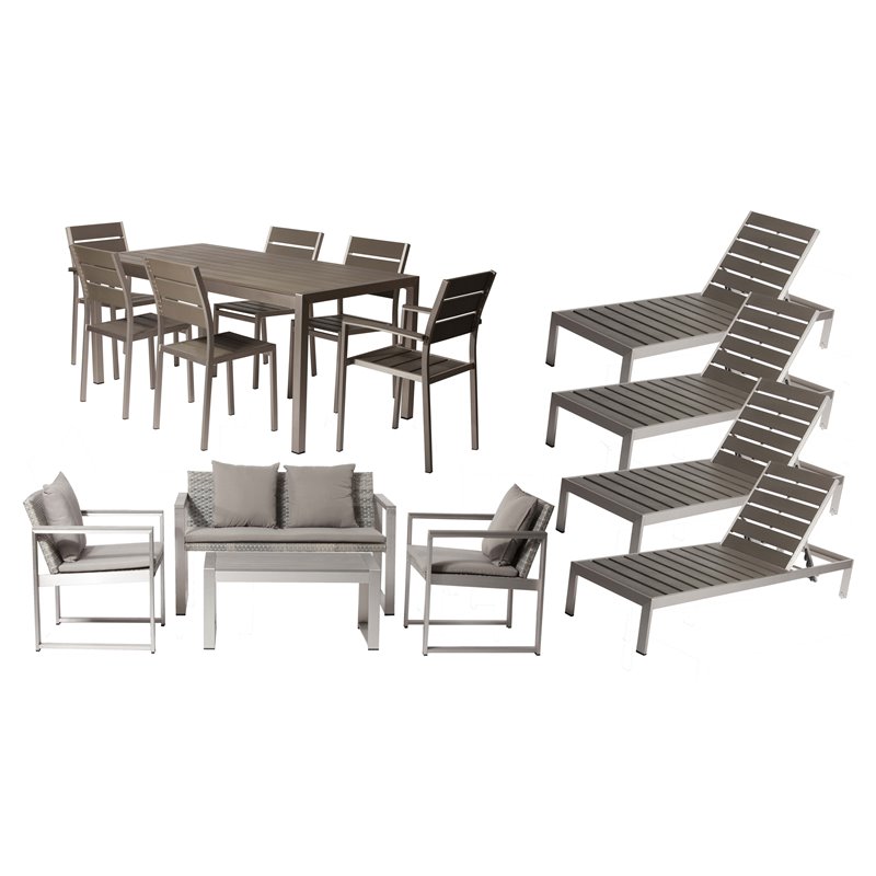 Pangea Home Royal 15-piece Modern Aluminum Patio Sofa Set in Gray
