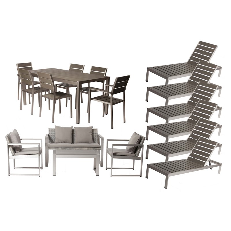 Pangea Home Royal 17-piece Modern Aluminum Patio Sofa Set in Gray