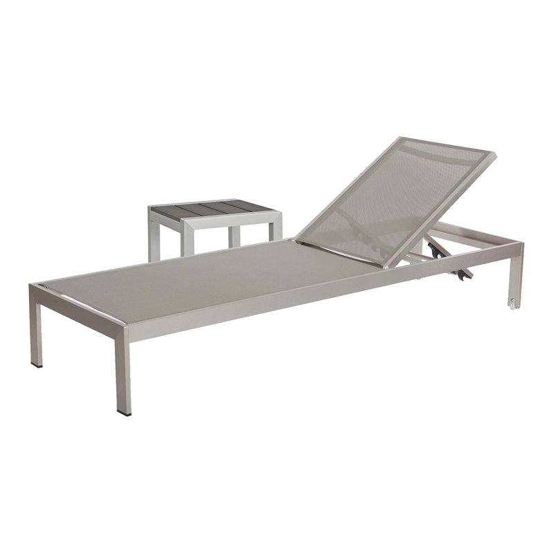 Pangea Home Sally 2-piece Aluminum Patio Lounger and Side Table in Gray