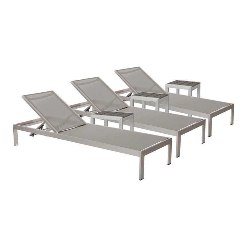 Pangea Home Sally 6-piece Aluminum Patio 3 Loungers and 3 Side Tables in Gray