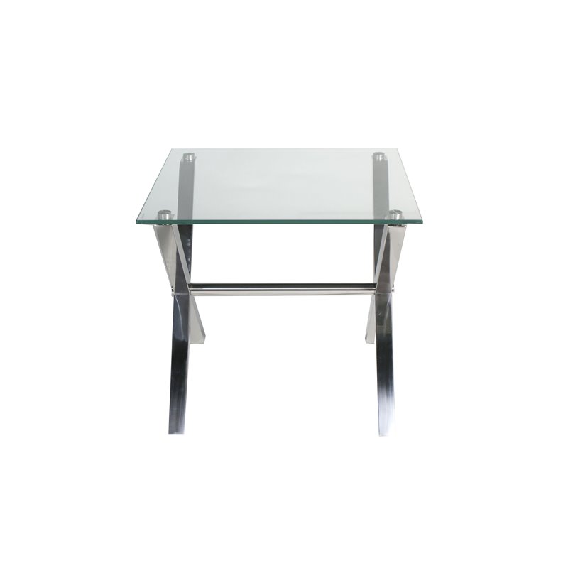 Pangea Home Beverly Modern Tempered Glass & Polished Steel Side Table in Clear