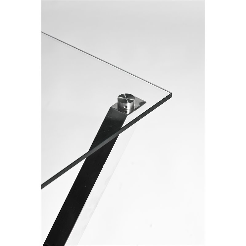 Pangea Home Beverly Modern Tempered Glass & Polished Steel Side Table in Clear