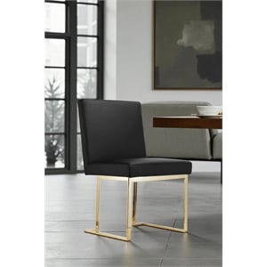 Pangea Home Dexter 18.5&quot Polyurethane/Metal Side Chair in Black/Gold (Set of 2)