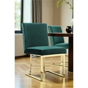 Pangea Home Dexter 18.5&quot Velvet & Steel Side Chair in Green & Gold (Set of 2)