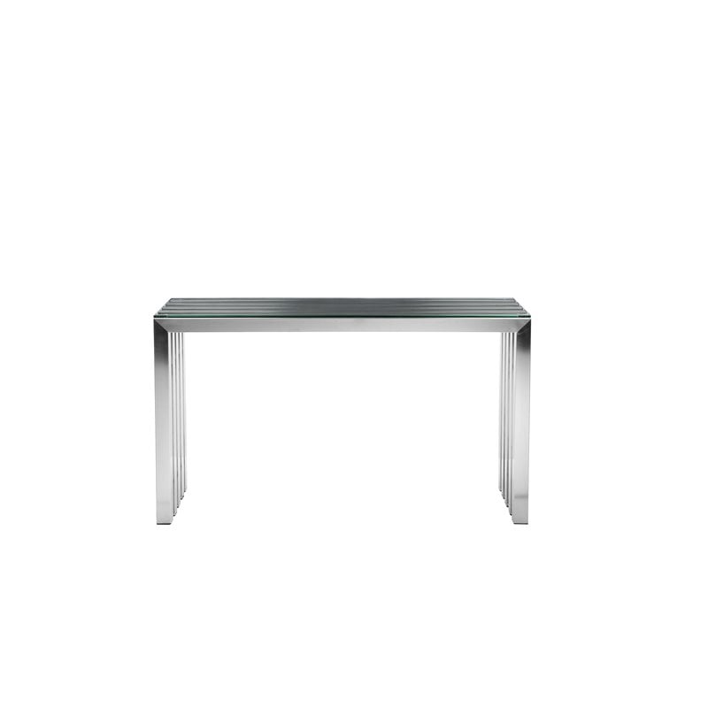 Pangea Home Vlad Modern Brushed Steel Metal Console Table in Silver