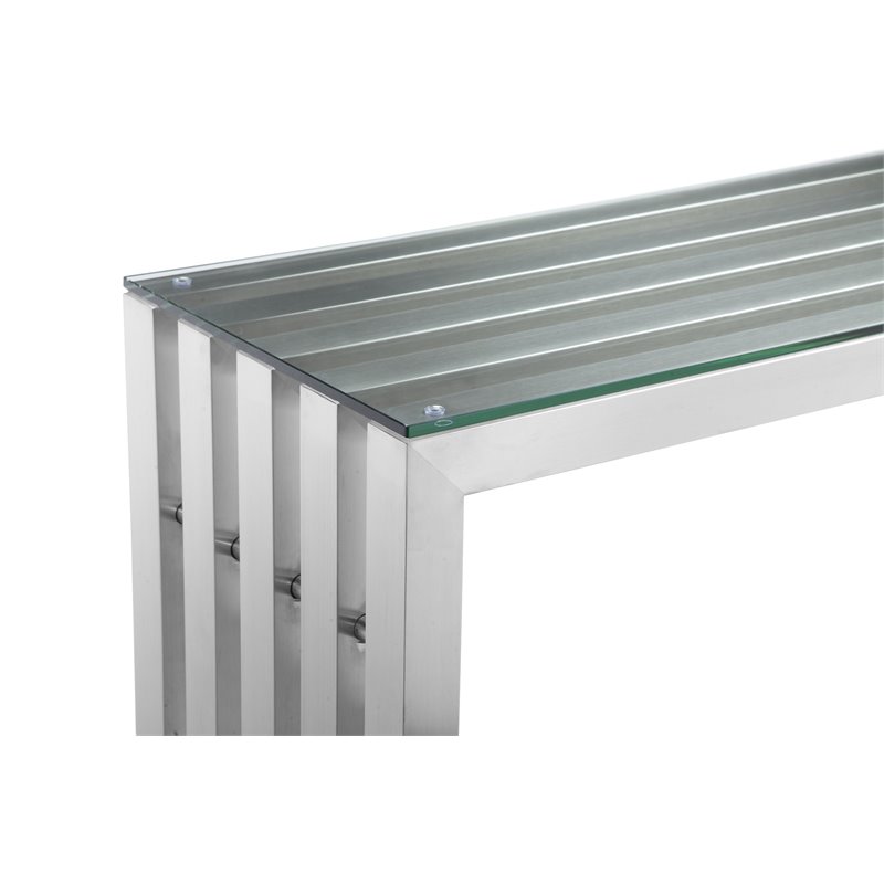 Pangea Home Vlad Modern Brushed Steel Metal Console Table in Silver