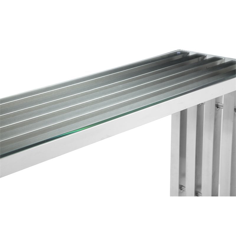Pangea Home Vlad Modern Brushed Steel Metal Console Table in Silver