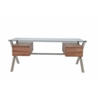 Pangea Home Beverly Large Modern Tempered Glass & Wood Veneer Desk in Walnut