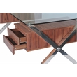 Pangea Home Beverly Large Modern Tempered Glass & Wood Veneer Desk in Walnut