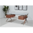 Pangea Home Beverly Large Modern Tempered Glass & Wood Veneer Desk in Walnut