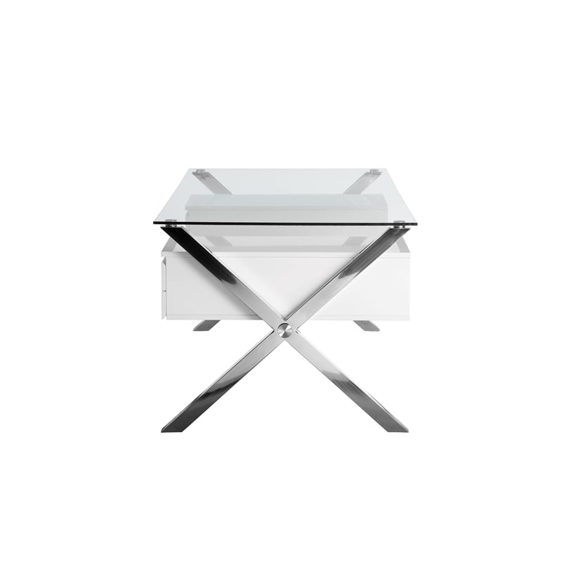 Pangea Home Beverly Large Modern Tempered Glass & Lacquer Wood Desk in White