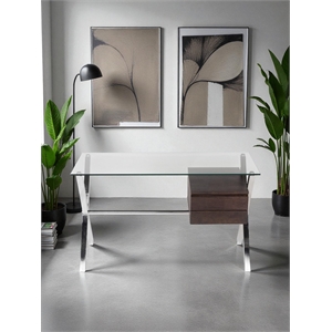 Pangea Home Beverly Small Modern Tempered Glass & Wood Veneer Desk in Espresso