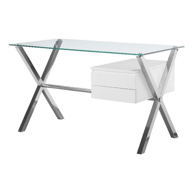 Pangea Home Beverly Small Modern Tempered Glass & Lacquer Wood Desk in White