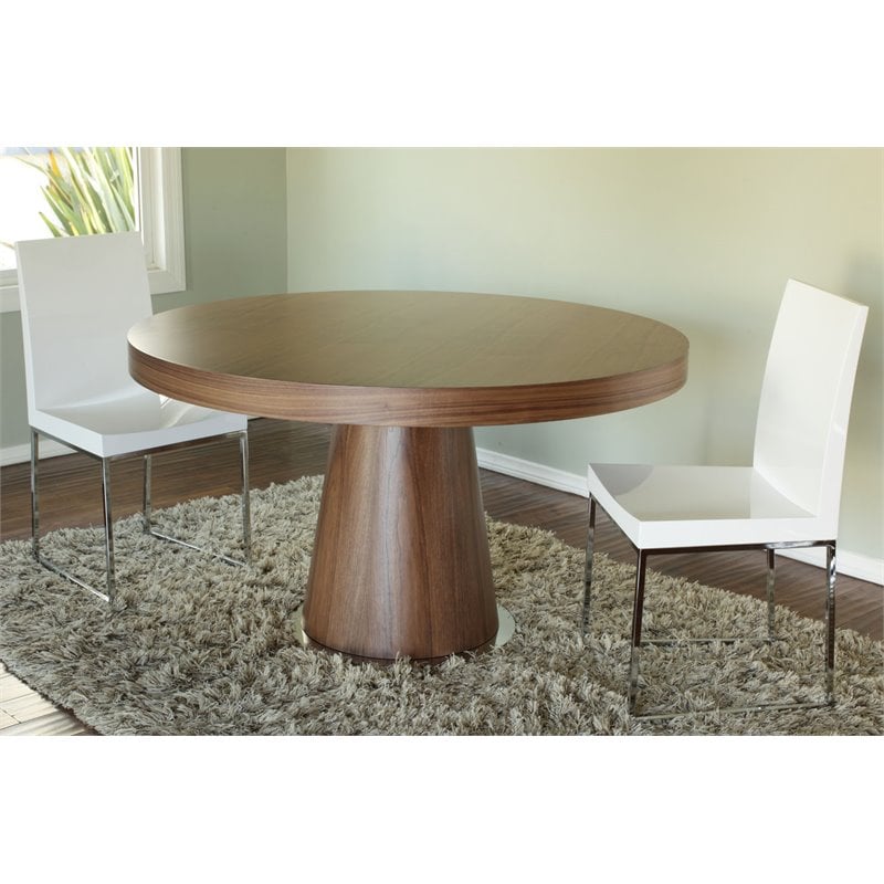 Pangea Home Donald Modern Wood Veneer & Polished Steel Dining Table in Walnut