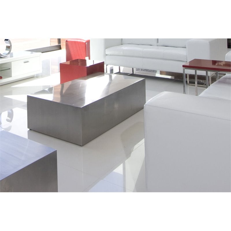 Pangea Home Spenser Cubix Brushed Metal Coffee Table in Silver