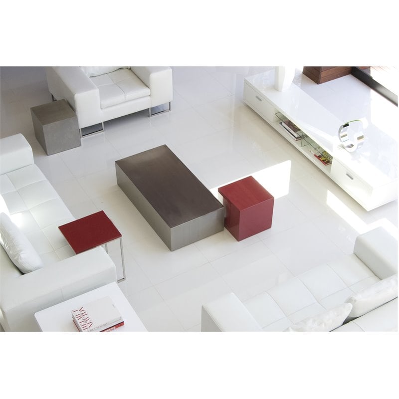 Pangea Home Spenser Cubix Brushed Metal Coffee Table in Silver